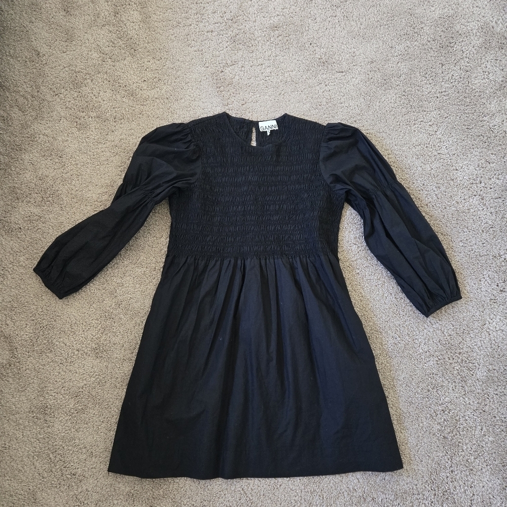 GANNI Women's Cotton Poplin Mini Smock Dress in Black size 38 or 6 - Picture 12 of 16